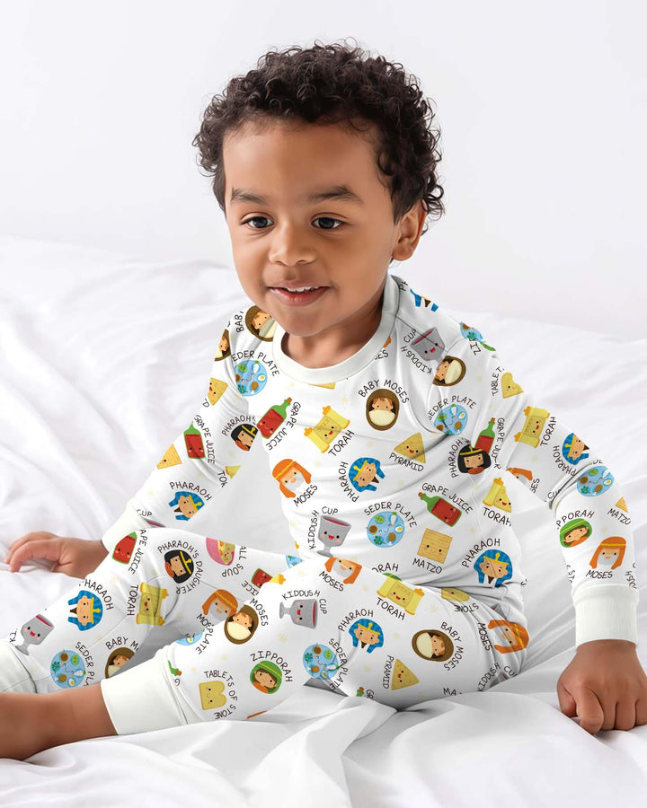 Cute Passover Characters Bamboo Two Piece Long Sleeve Pajama Set