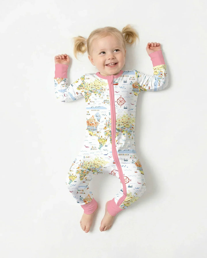 Whimsical World Map Family Matching Bamboo Convertible Zippy