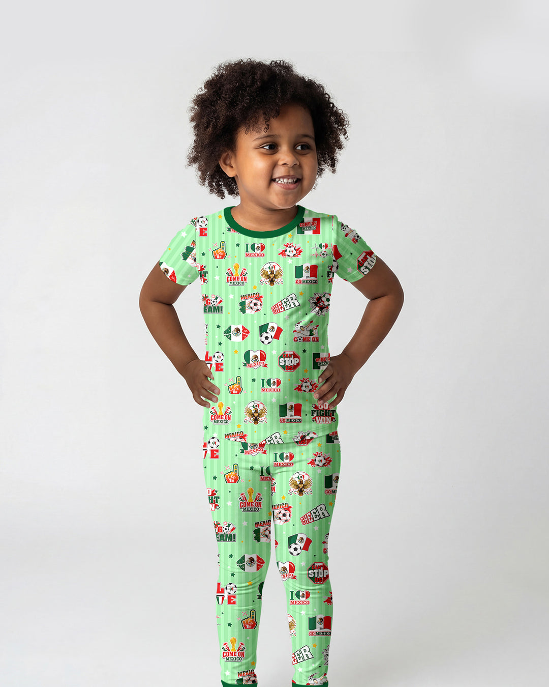 Soccer Game Day Go Team Mexico Family Matching Bamboo Two Piece Short Sleeve Pajama Set