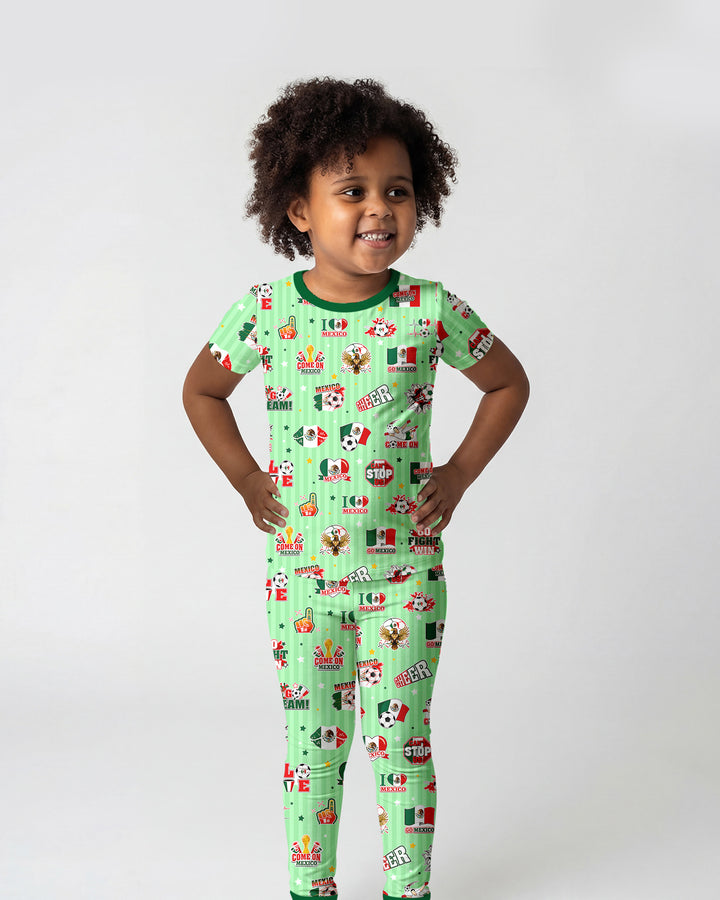 Soccer Game Day Go Team Mexico Family Matching Bamboo Two Piece Short Sleeve Pajama Set