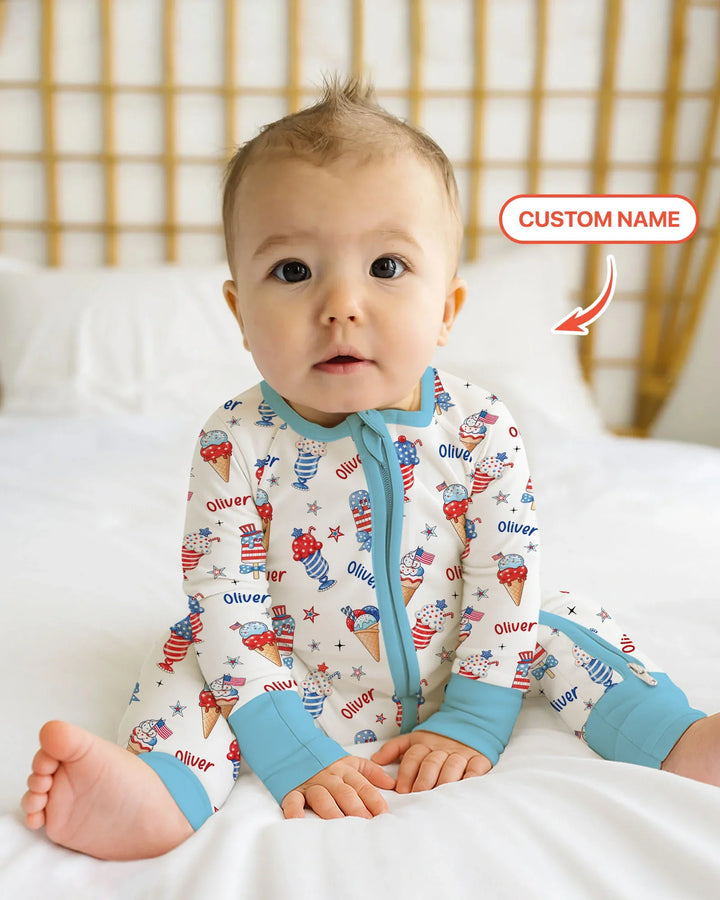 Custom Name Red, White & Ice Cream Bamboo Convertible Zippy
