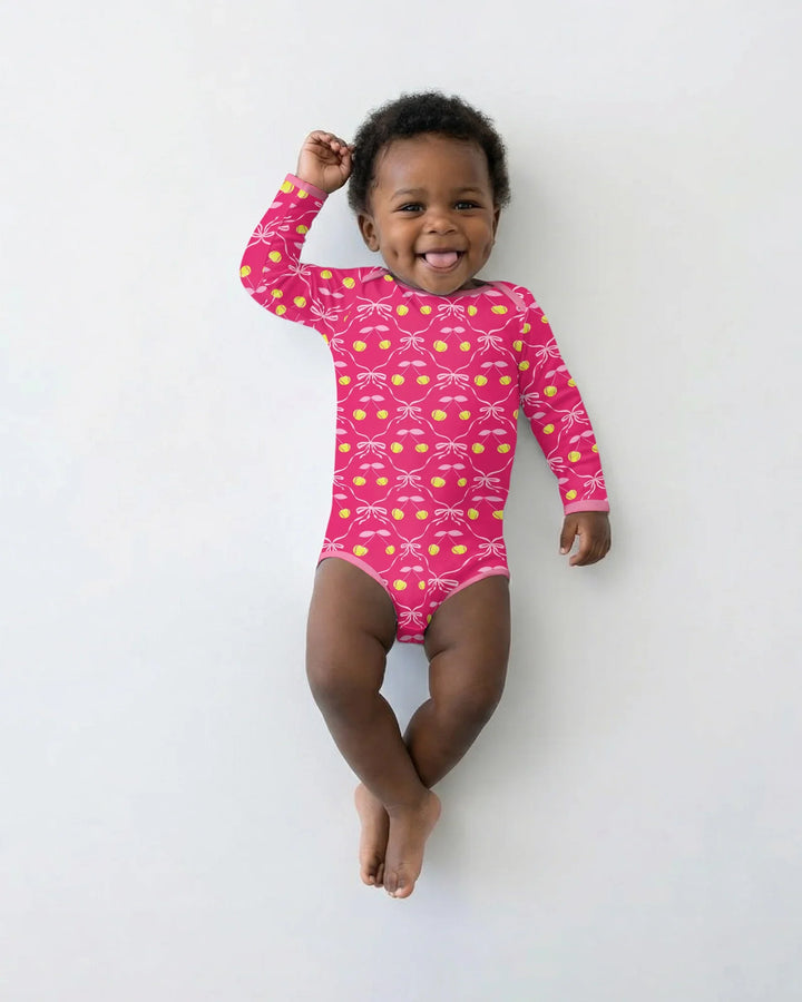 Cherry Baseball Softball Mom and Girl Matching Bamboo Bodysuit