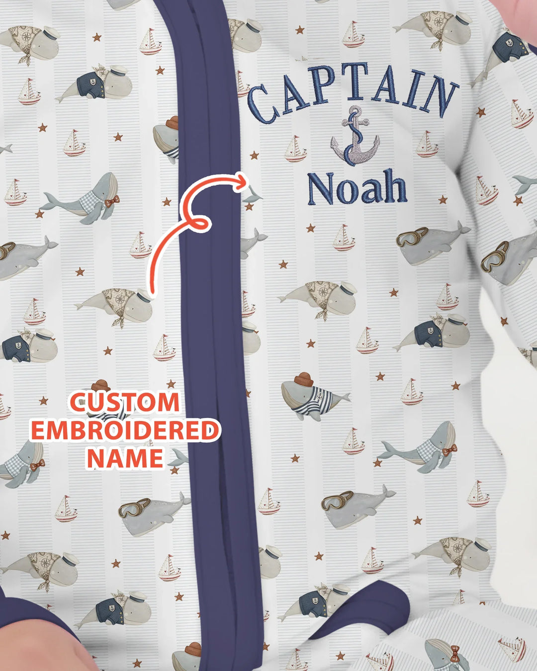 Custom Embroidered Name Little Captain of the Whale Crew Bamboo Convertible Zippy