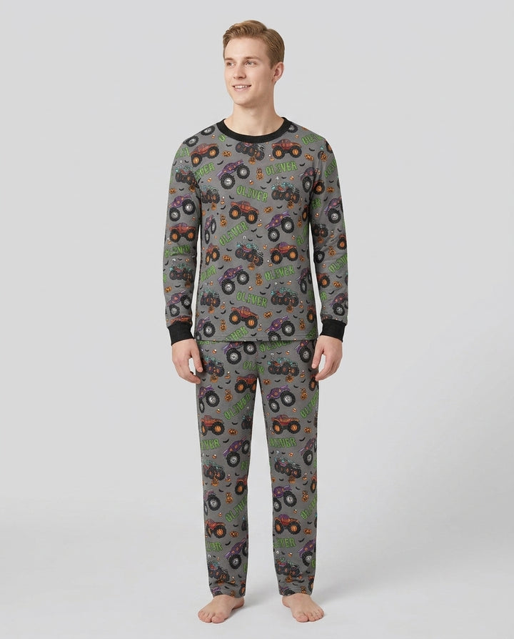 Custom Name Haunted Monster Trucks  Bamboo Men's Pajama Set