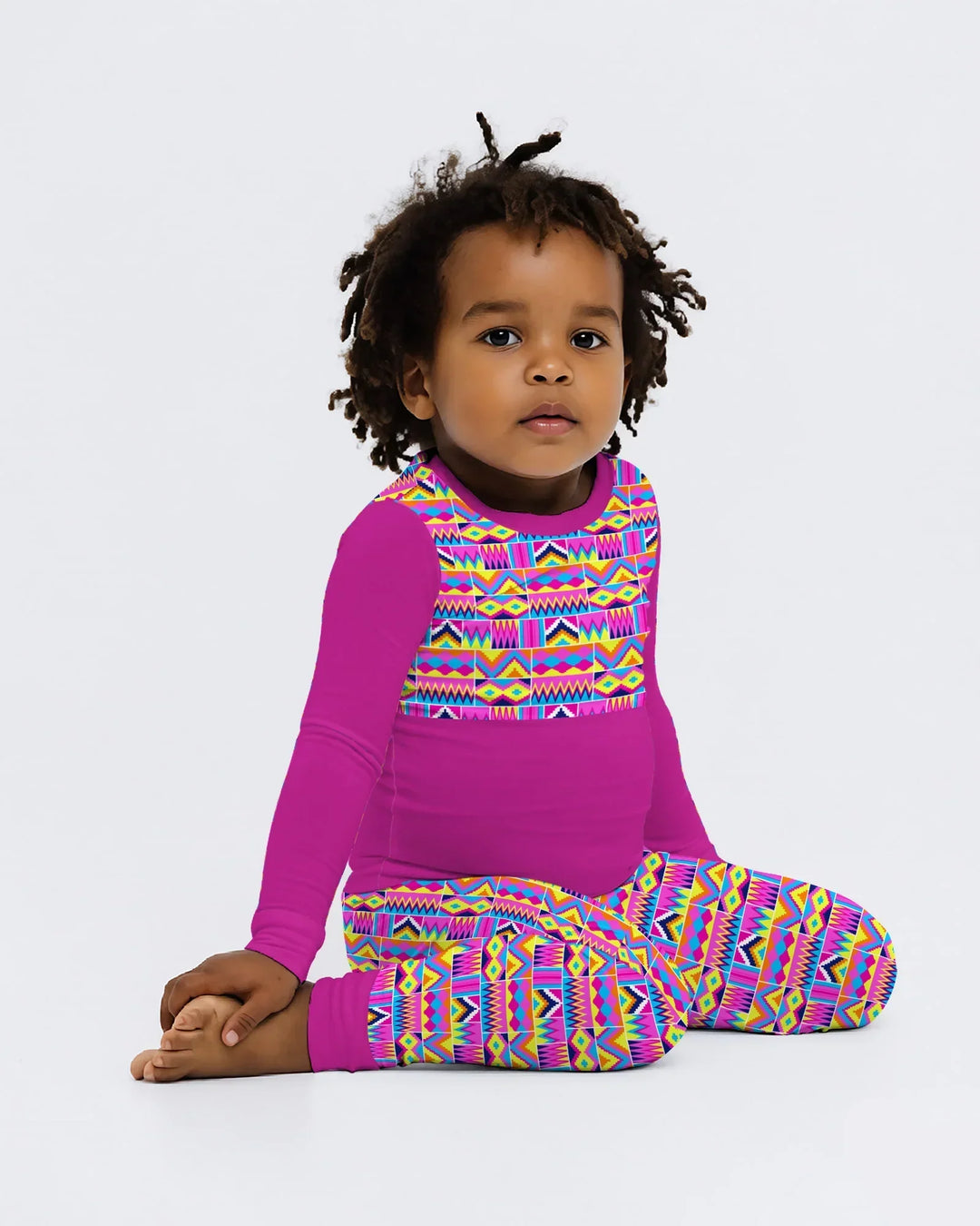 Kente Vibes Family Matching Bamboo Two Piece Long Sleeve Pajama Set