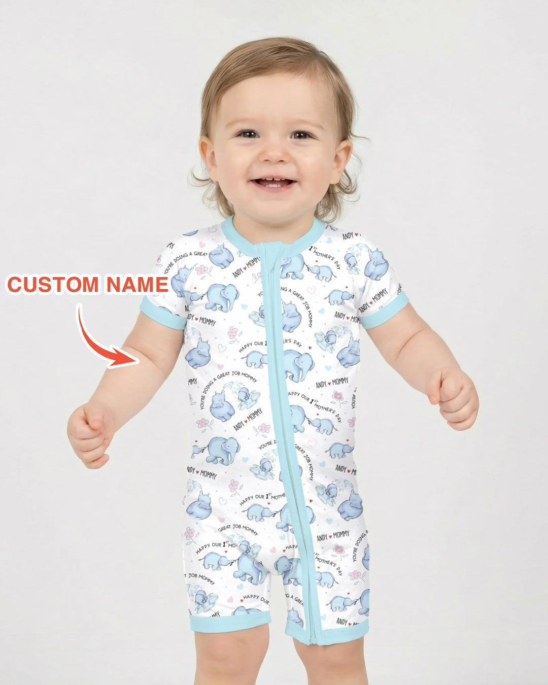 Custom Name Mother & Baby Elephant Shorty Zippy