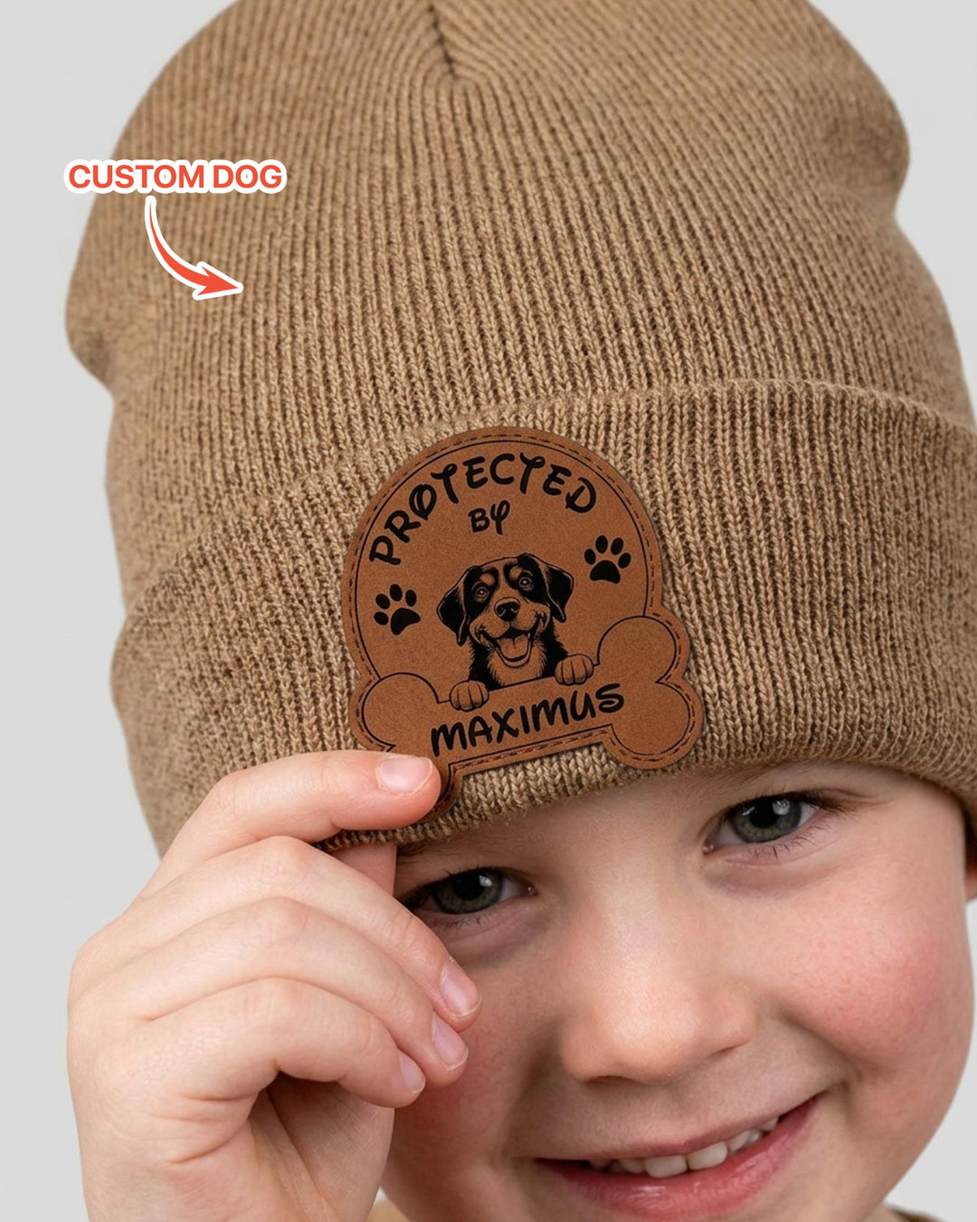 Personalized Protected By Leather Patch Beanie