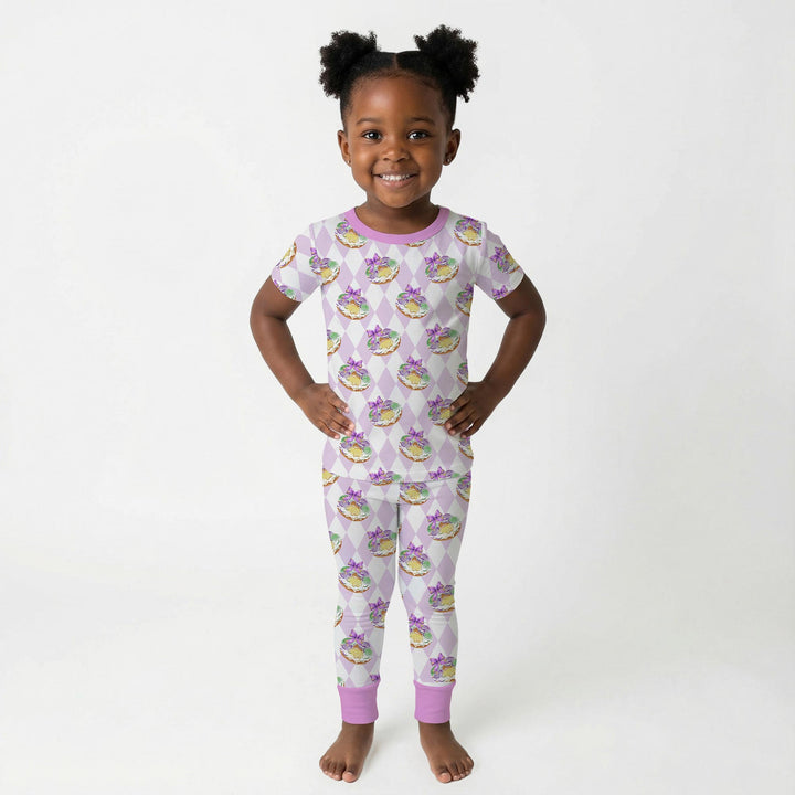 Mardi Gras Donut Two Piece Short Sleeve Pajama Set