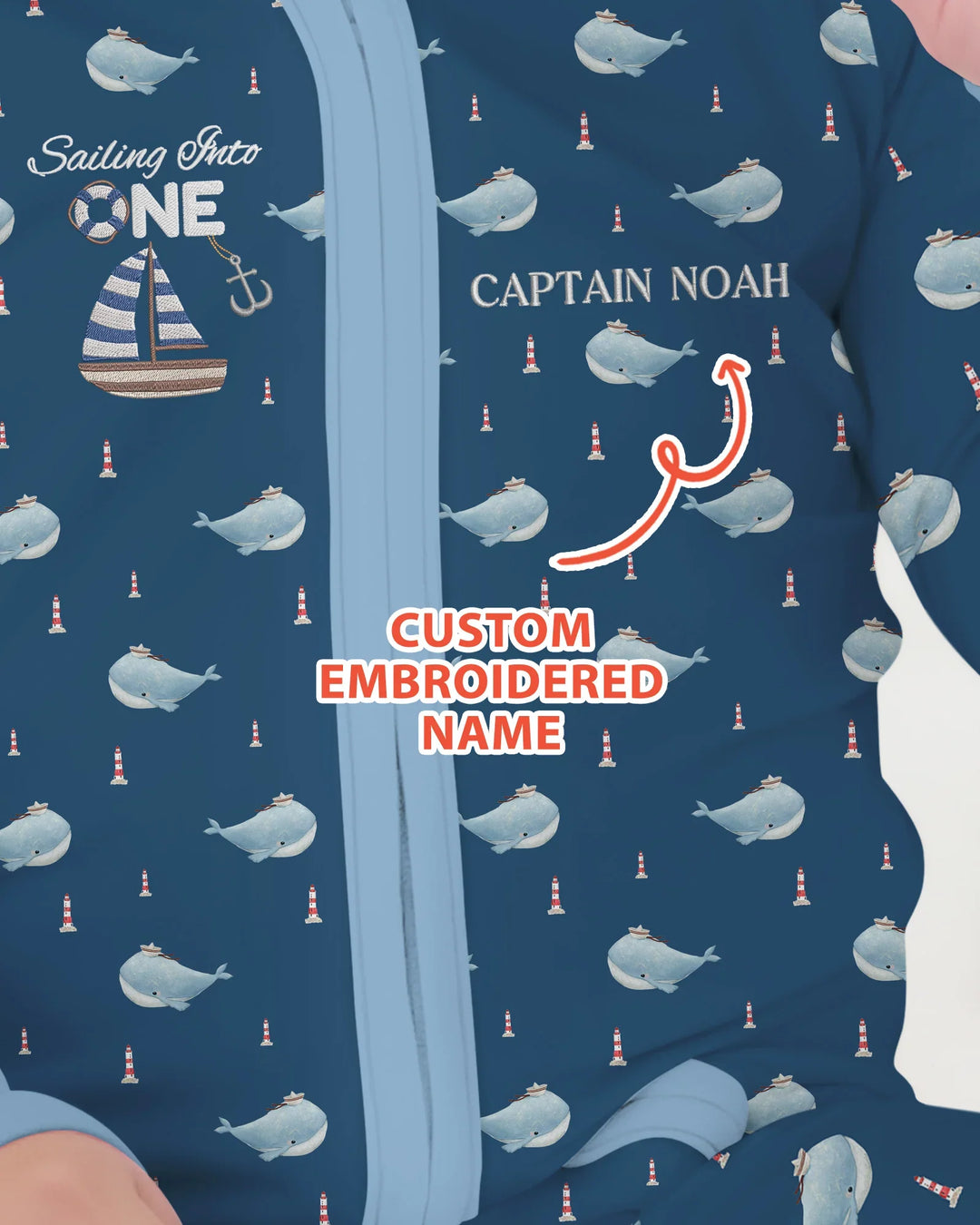 Custom Embroidered Name 1st Birthday Boy Bamboo Convertible Zippy