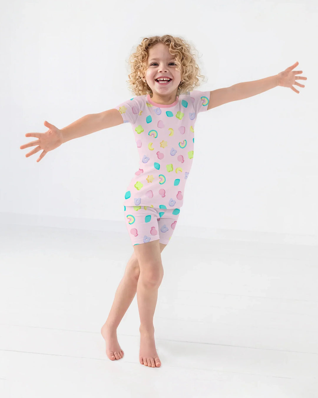 Pastel Lucky Charms Scatter Two Piece Short Sleeve Shorts Pajama Set