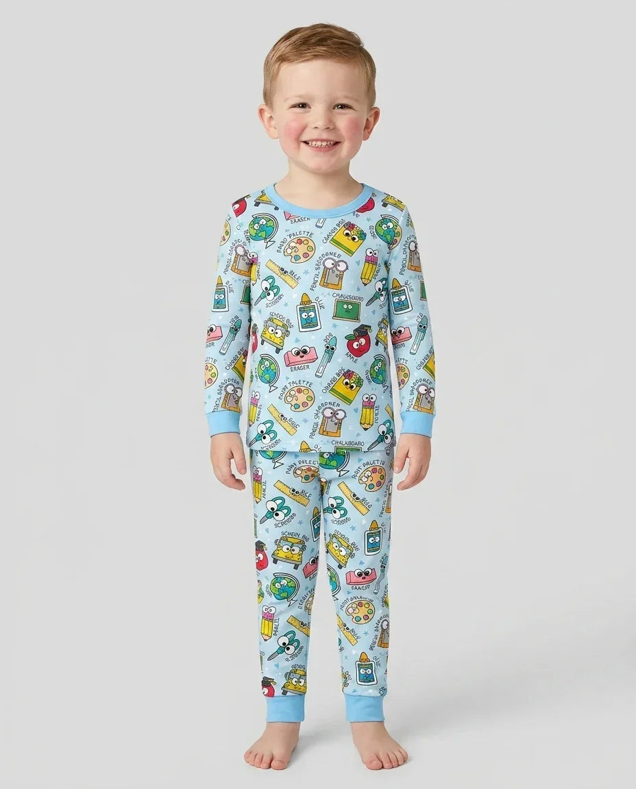 Conjunto de pijama de dos piezas de bambú con mangas largas, plantilla PERSONALIZADA