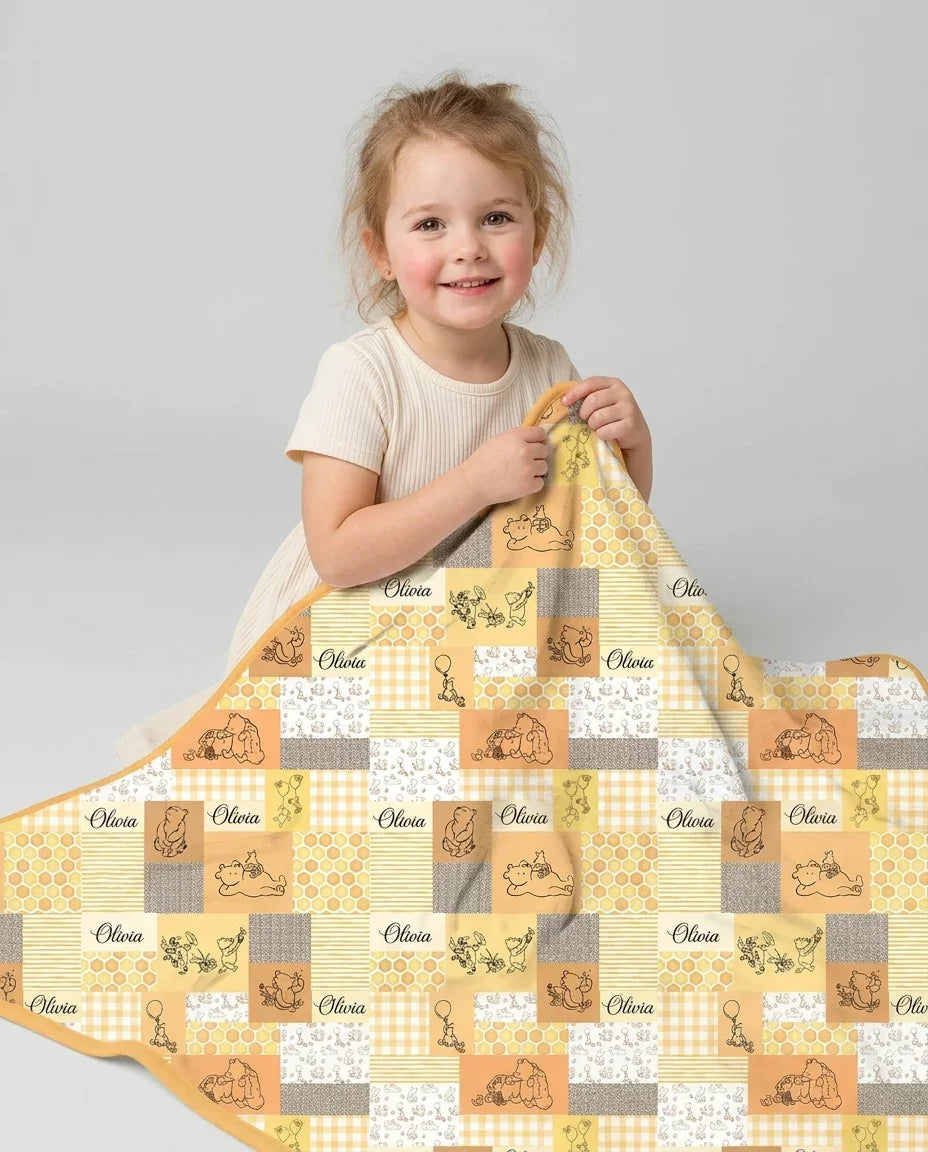 Personalized Classic Bear Patchwork Bamboo Blanket