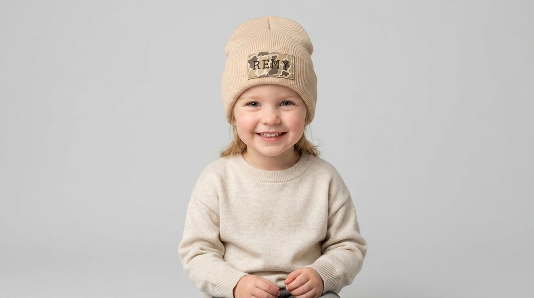 Custom Name Camo Leather Patch Beanie