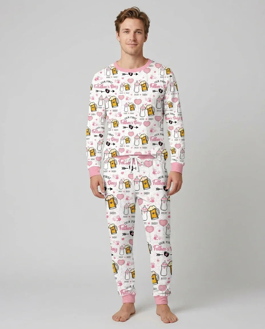 Custom Name First Father's Day Drink Bamboo Men's Pajama Set
