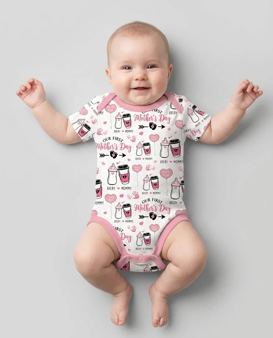 Custom Name First Mother's Day Drink Bamboo Bodysuit