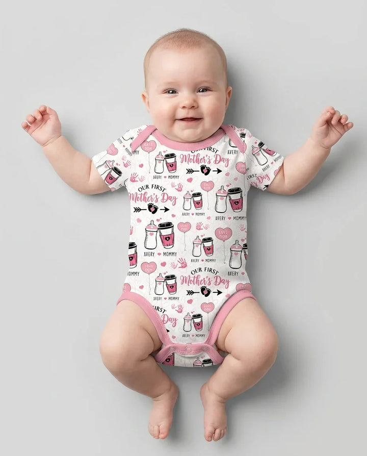 Custom Name First Mother's Day Drink Bamboo Bodysuit