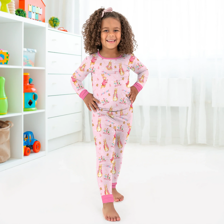 Custom 1st Christmas Rabbit Two Piece Long Sleeve Pajama Set , Custom 1st Christmas Rabbit Two Piece Long Sleeve Pajama Set - 12-18M