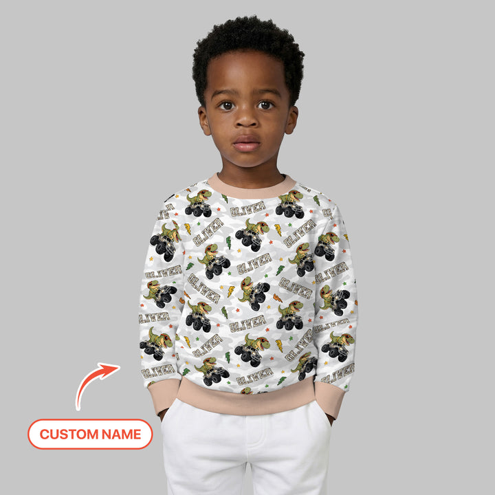 Custom Name Camo Trucker Dino Crewneck Sweatshirt