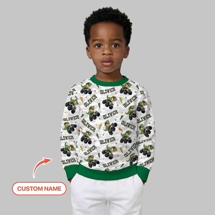 Custom Name Camo Trucker Dino Crewneck Sweatshirt