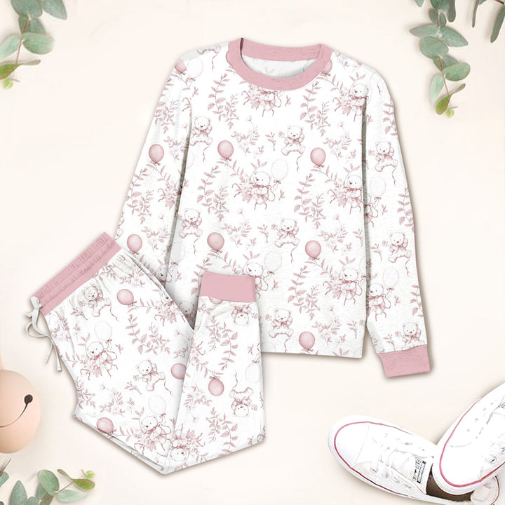 Pink Bear Toile de jouy Two Piece Long Sleeve Pajama Set