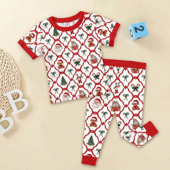 Vintage Weihnachten Zweiteiliges Kurzarm Pyjama Set