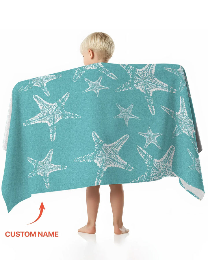 Custom Photo Starfish With Names Bamboo Beach Towel