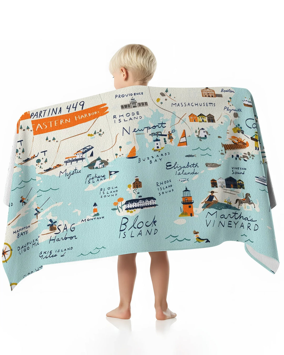 Massachusetts Coastal Explorer Map Bamboo Beach Towel