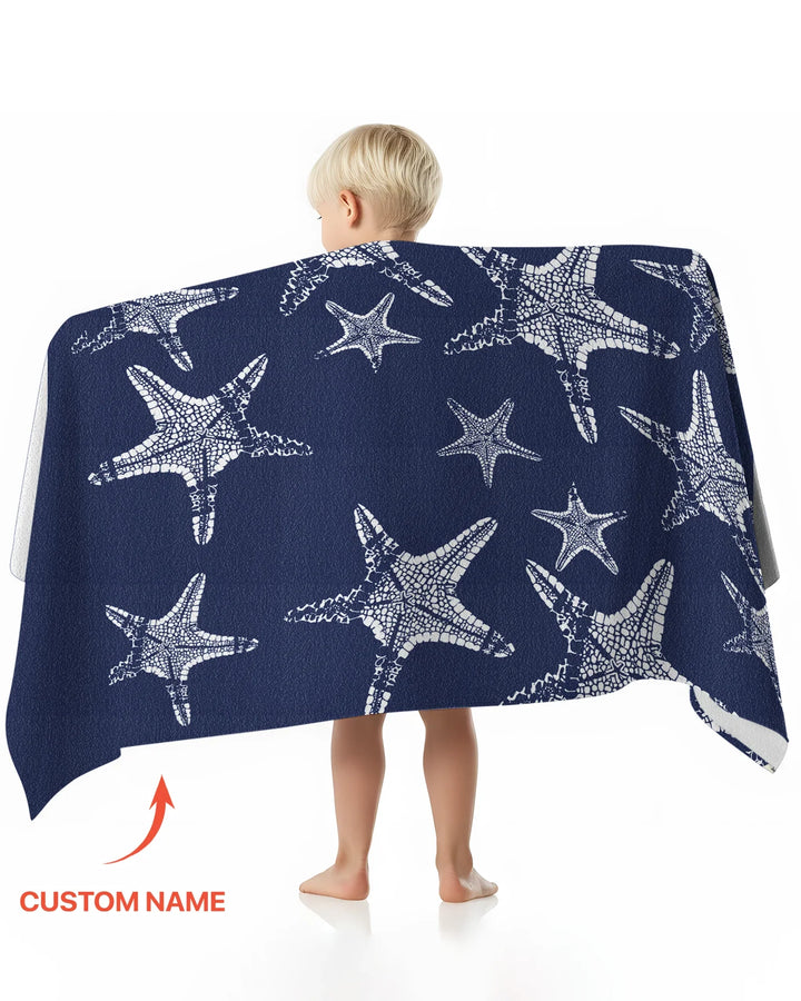 Custom Photo Starfish With Names Bamboo Beach Towel