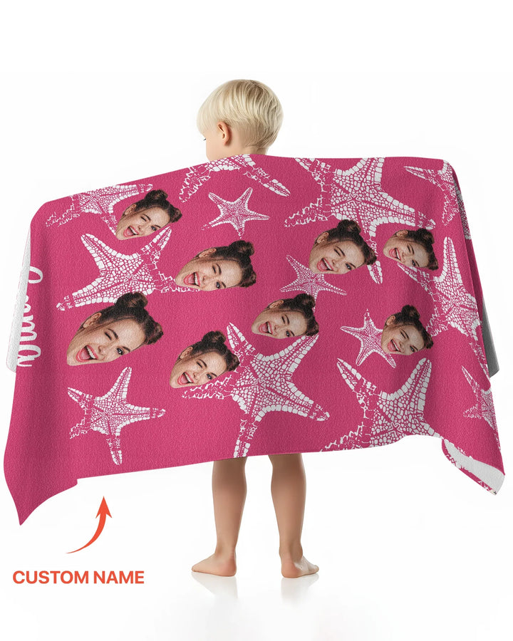 Custom Photo Starfish With Names Bamboo Beach Towel