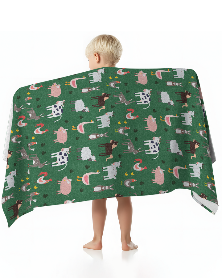 Green Farm Animals Bamboo Beach Towel