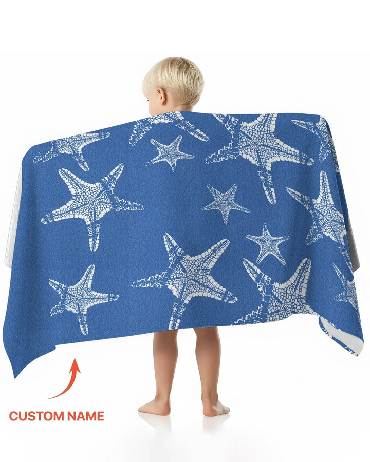 Custom Photo Starfish With Names Bamboo Beach Towel