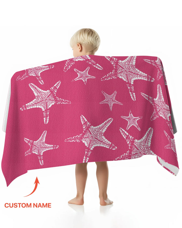Custom Photo Starfish With Names Bamboo Beach Towel