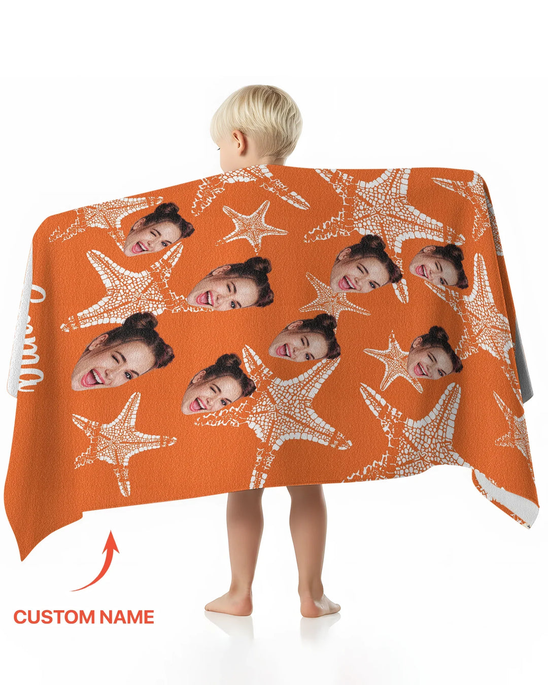 Custom Photo Starfish With Names Bamboo Beach Towel