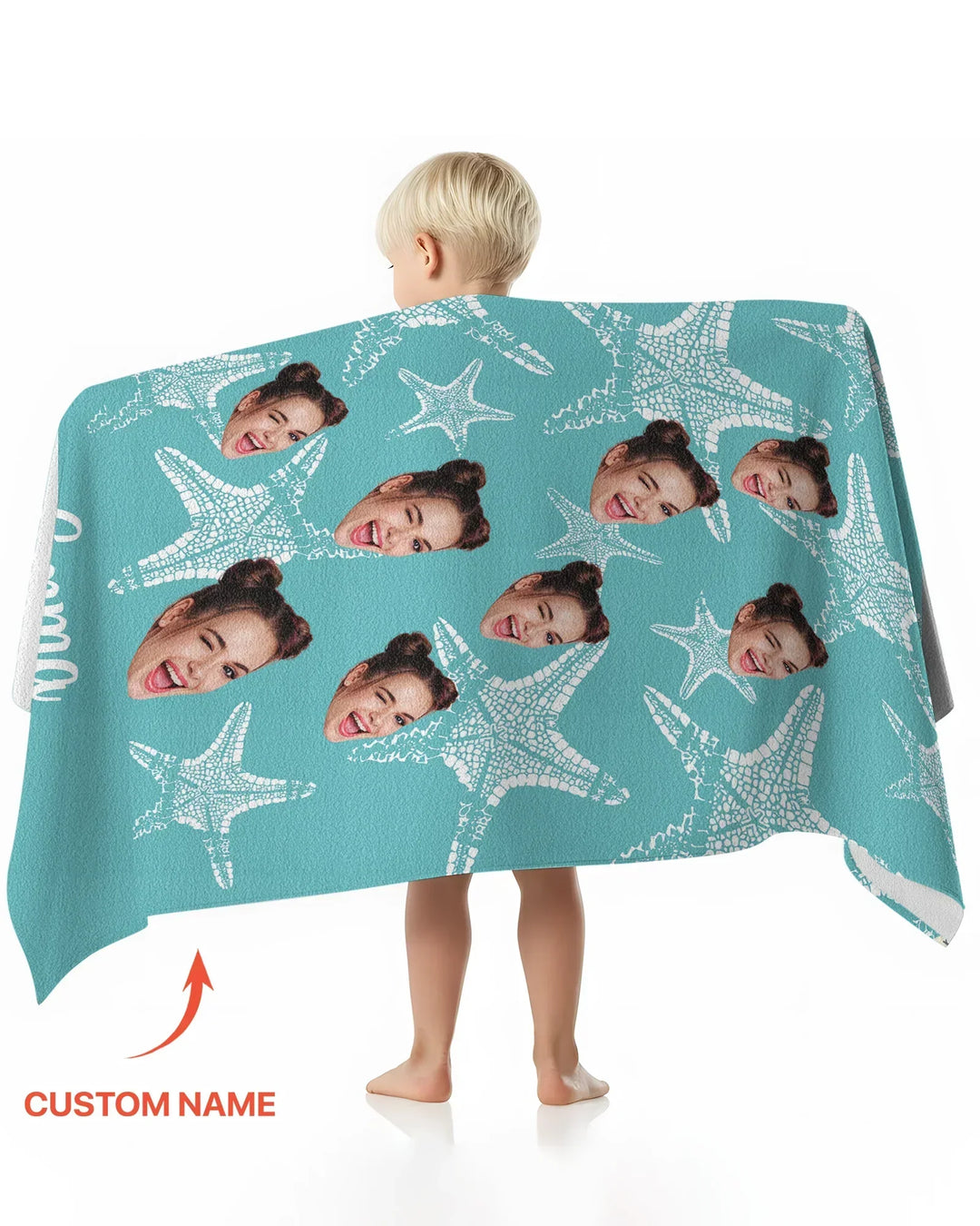 Custom Photo Starfish With Names Bamboo Beach Towel