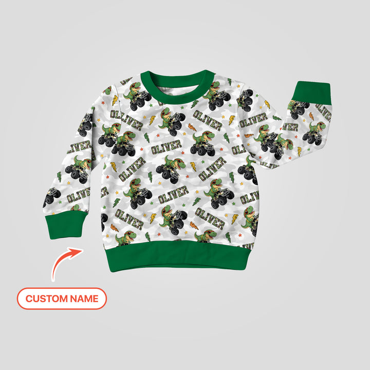 Custom Name Camo Trucker Dino Crewneck Sweatshirt