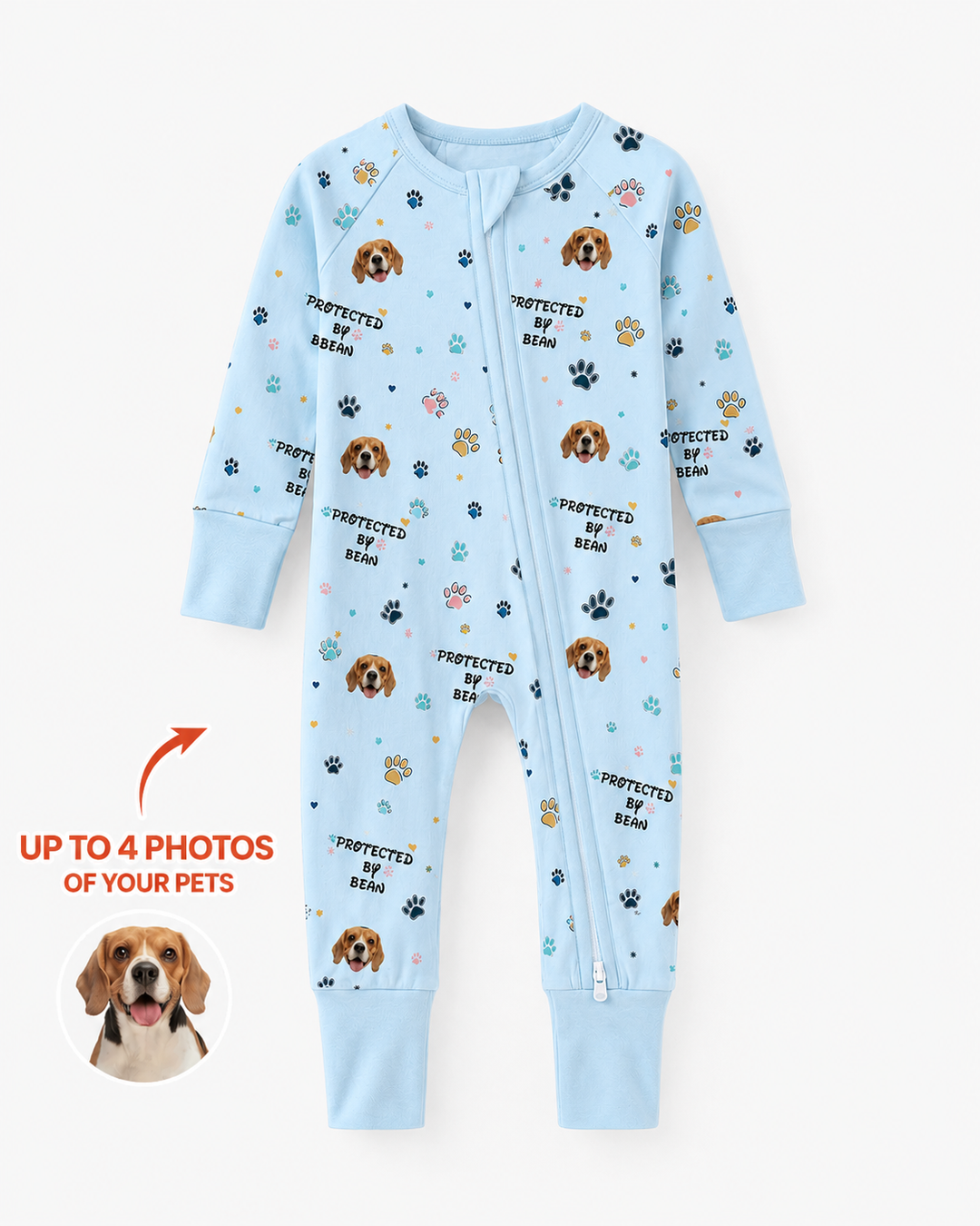 Custom Dogs Photo "Protected By" Bamboo Convertible Zippered Romper