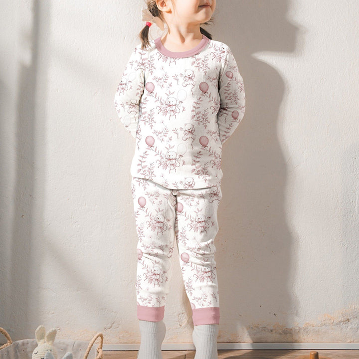 Pink Bear Toile de jouy Two Piece Long Sleeve Pajama Set