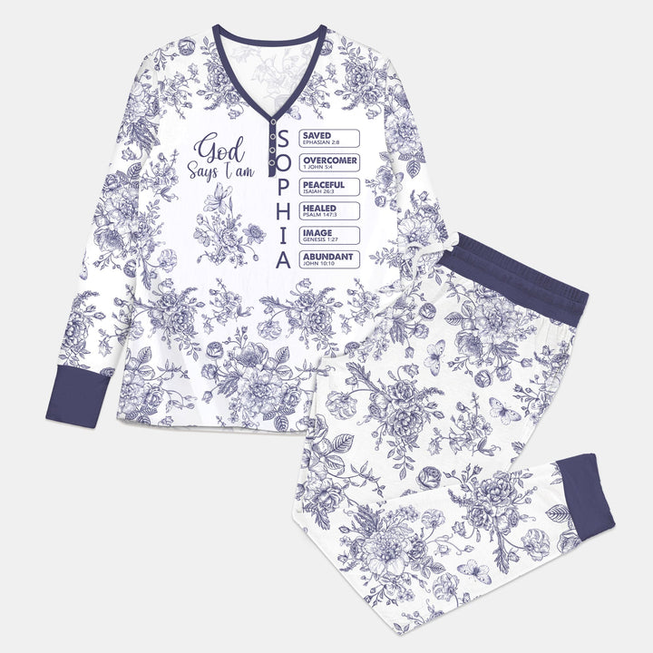 God Says I Am – Faith in Bloom Custom Name and Affirmations Women Pajama Set