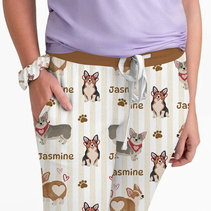 Custom Name Playful Corgis Family Matching Women Pajama Set