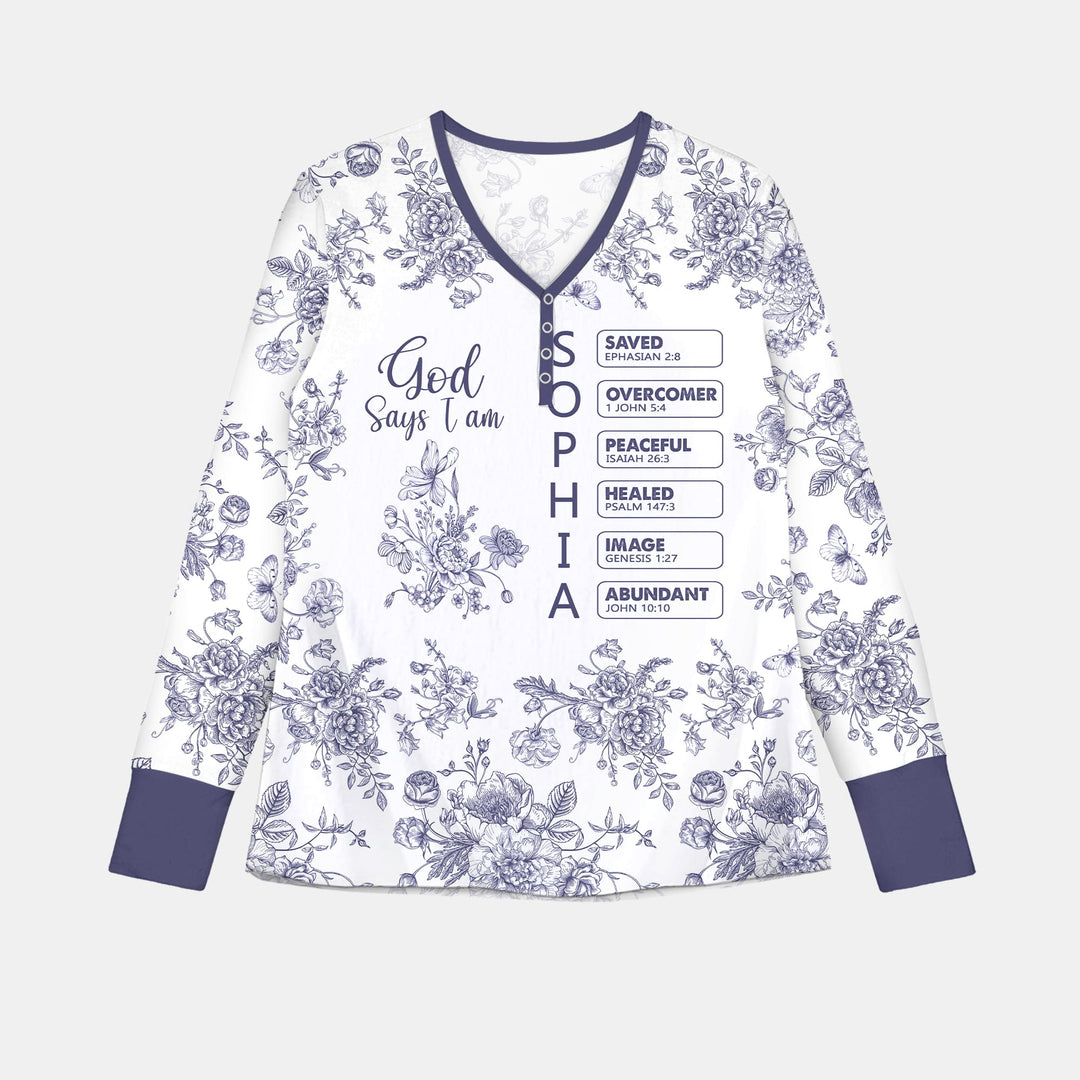 God Says I Am – Faith in Bloom Custom Name and Affirmations Women Pajama Set
