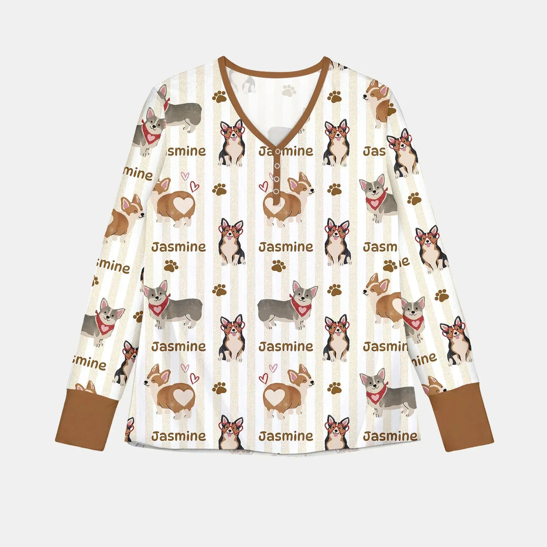 Custom Name Playful Corgis Family Matching Women Pajama Set