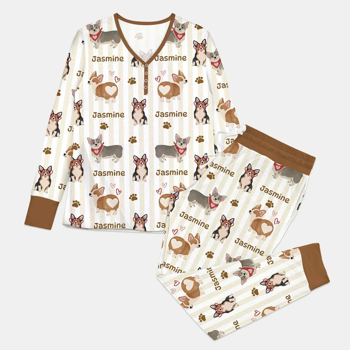 Custom Name Playful Corgis Family Matching Women Pajama Set