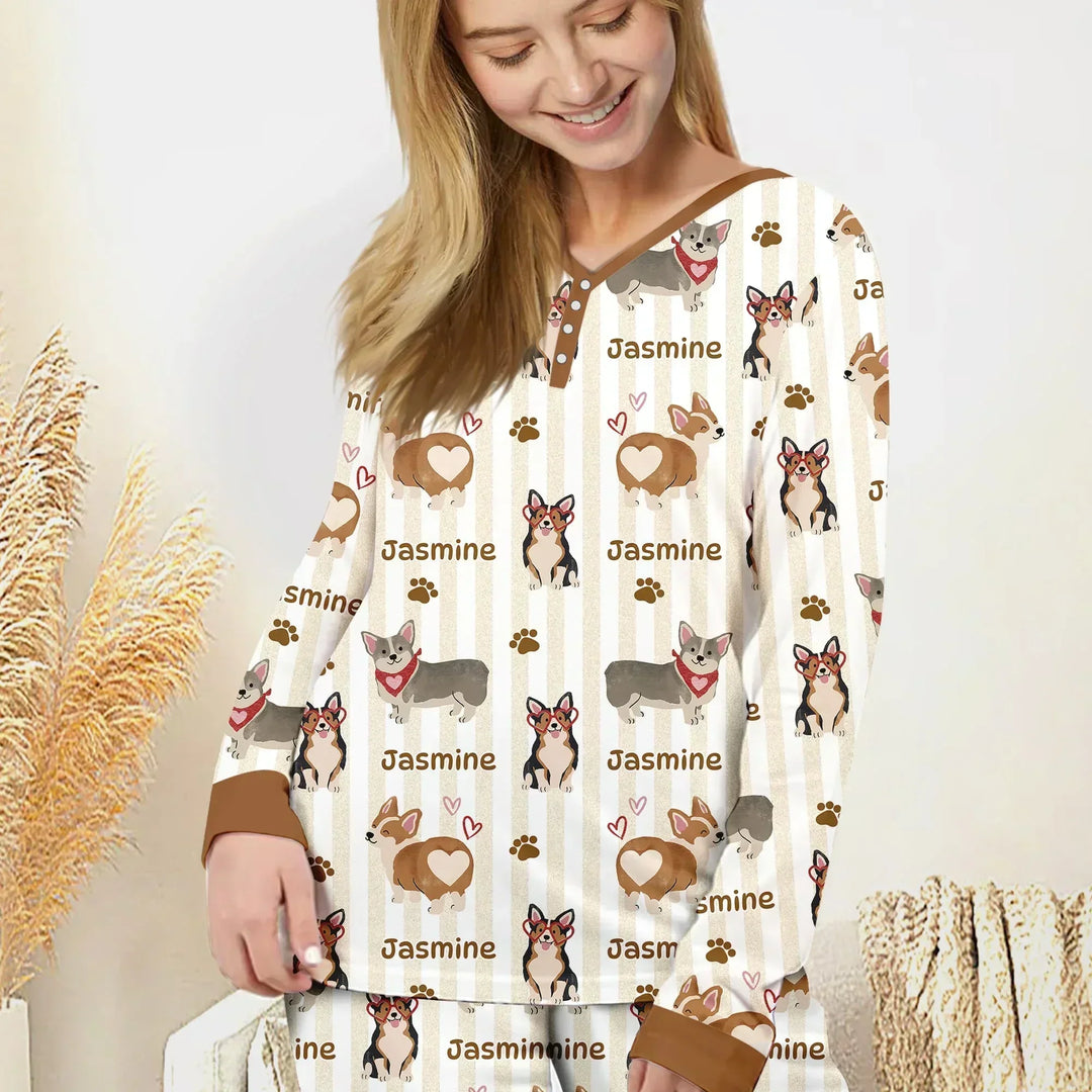 Custom Name Playful Corgis Family Matching Women Pajama Set