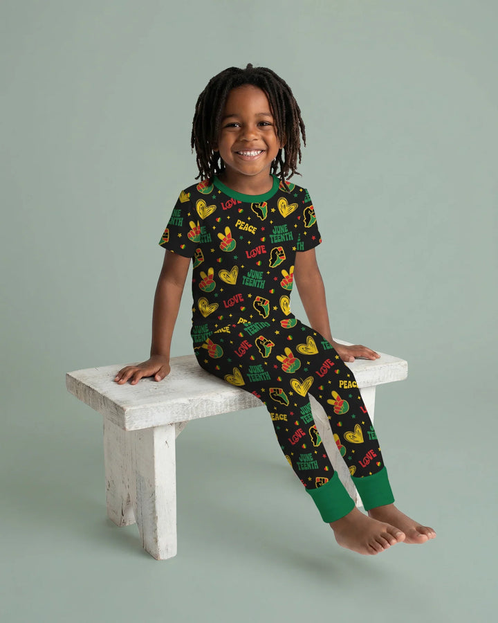 Peace Love Juneteenth Bamboo Two Piece Short Sleeve Pajama Set