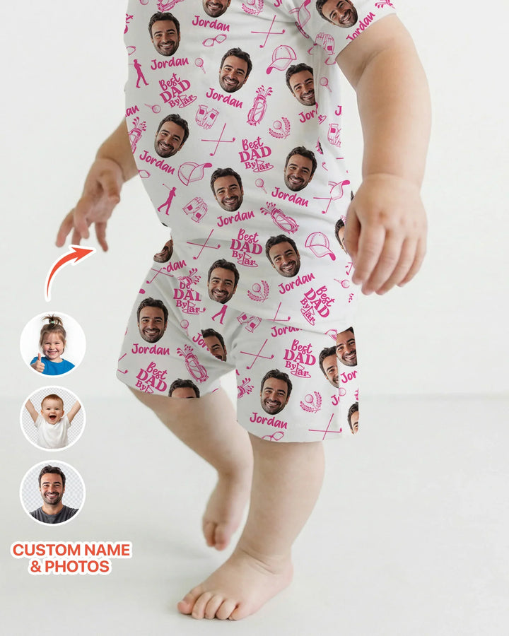 Custom Photo Best Dad By Par Bamboo Two Piece Short Sleeve Shorts Pajama Set