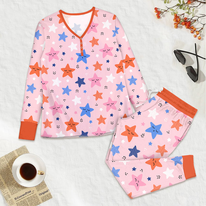 Pink Stars Bamboo Outfit for Women – Elegant and Cozy