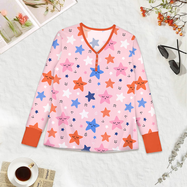 Pink Stars Bamboo Outfit for Women – Elegant and Cozy