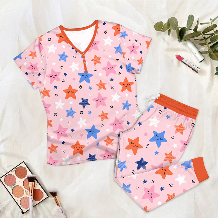 Pink Stars Bamboo Outfit for Women – Elegant and Cozy