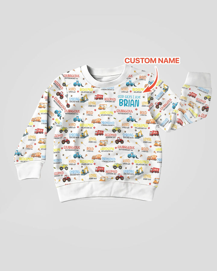 Personalized God Says I Am Little Builder Crewneck Sweatshirt
