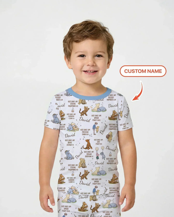 Custom Name God Says I Am Classic Bear Bamboo Two Piece Short Sleeve Pajama Set